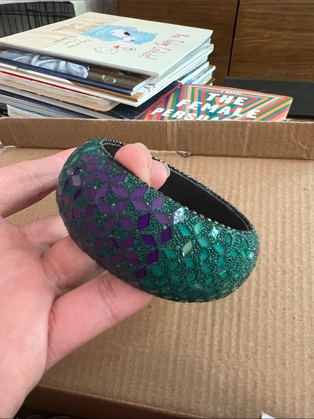 Green & Purple Mosaic Beaded Bangle Bracelet